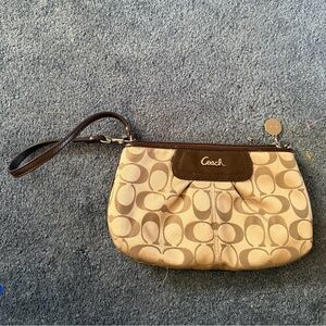Coach Beige and Brown Signature Wristlet